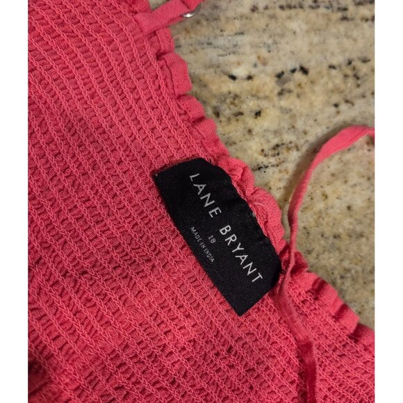 Lane Bryant Smocked Pink Classic Square Neck Embroidered Tank Top - Size 18 - Picture 10 of 12